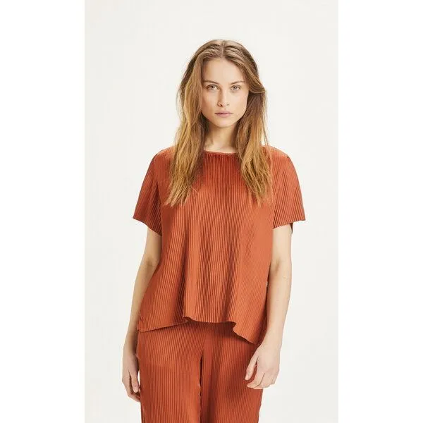 KnowledgeCotton Apparel KnowledgeCotton Apparel Plisseeshirt ROSA aus recyceltem Material, Orange (arabian spice), – Produktbild 1 von 3