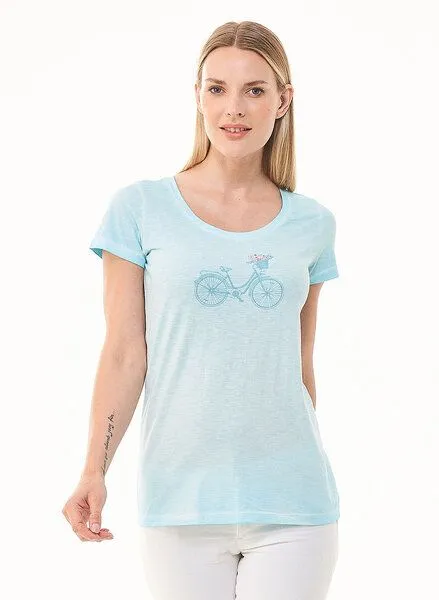 ORGANICATION ORGANICATION Cold Pigment Dyed T-Shirt aus Bio-Baumwolle mit Fahrrad-Print, Blau(mint), – Produktbild 1 von 4