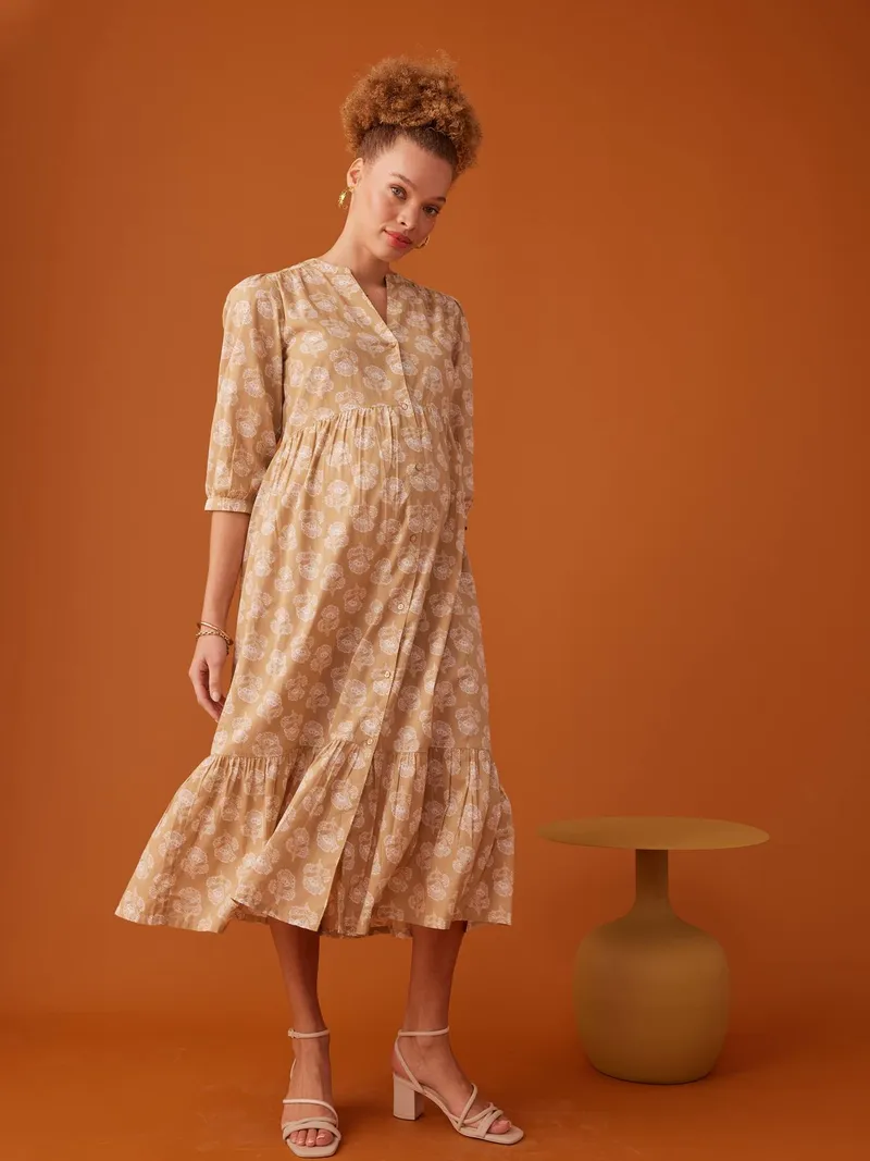 Envie De Fraise Langes Boho-Kleid für Schwangerschaft & Stillzeit ENVIE DE FRAISE, Gelb, – Produktbild 1 von 4