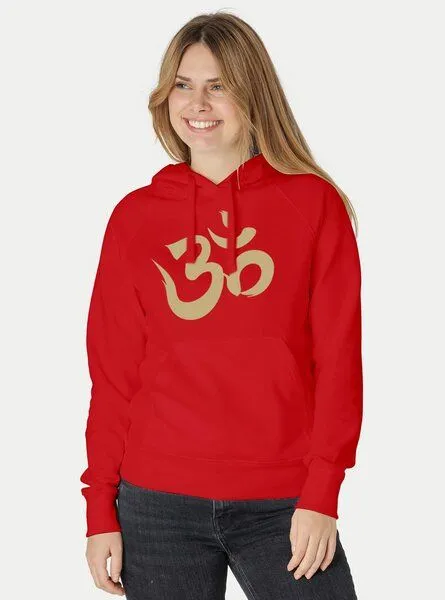 Peaces.bio - handbedruckte Biomode Peaces.bio - handbedruckte Biomode Bio-Damen-Kapuzensweater Om, Rot, – Produktbild 2 von 2
