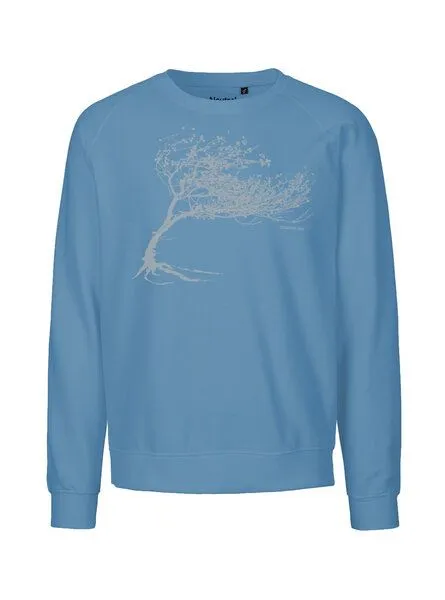 Peaces.bio - handbedruckte Biomode Peaces.bio - handbedruckte Biomode Bio Damen-Sweatshirt Loose Fit Windy Tree, Blaugrau, – Produktbild 1 von 2