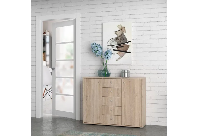 FORTE Kommode Tempra, Kommode, 2 Türen, 5 Schubkästen, viel Stauraum, Breite 108,8 cm, Beige, – Produktbild 3 von 8