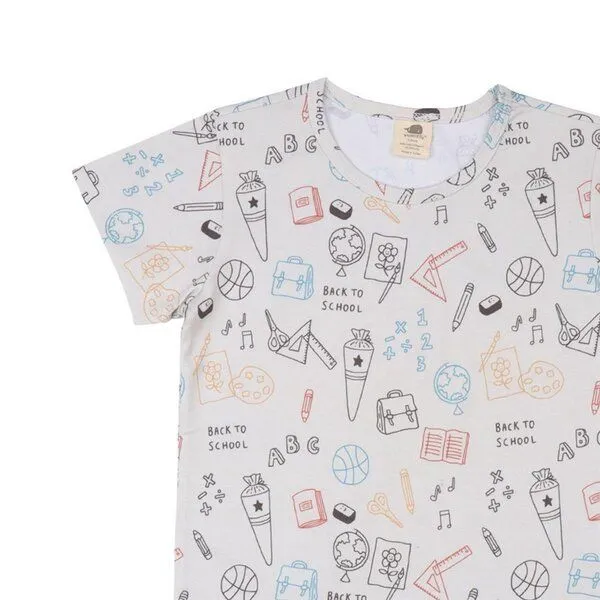 Walkiddy Kinder T-Shirt GOTS zertifiziert, weiß, „Schulanfang“ Allover, Bio-Baumwolle, weich – Walkiddy, Weiß, – Produktbild 2 von 2
