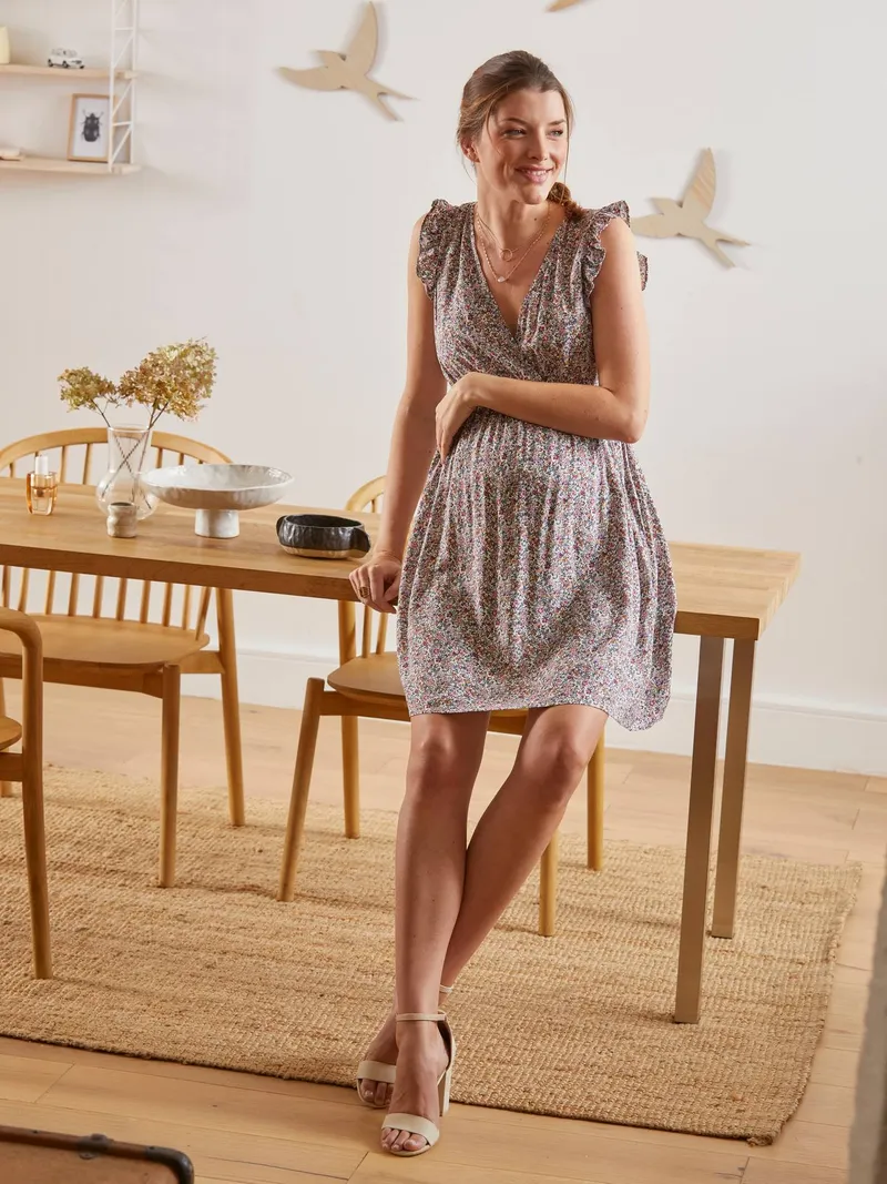 Vertbaudet Bedrucktes Kleid für Schwangerschaft & Stillzeit, Rosa bedruckt, – Produktbild 1 von 4