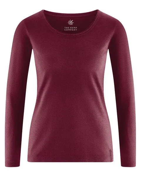 HempAge HempAge Damen Langarmshirt THC LINE Hanf/Biobaumwolle, Rioja (rot), – Produktbild 1 von 4