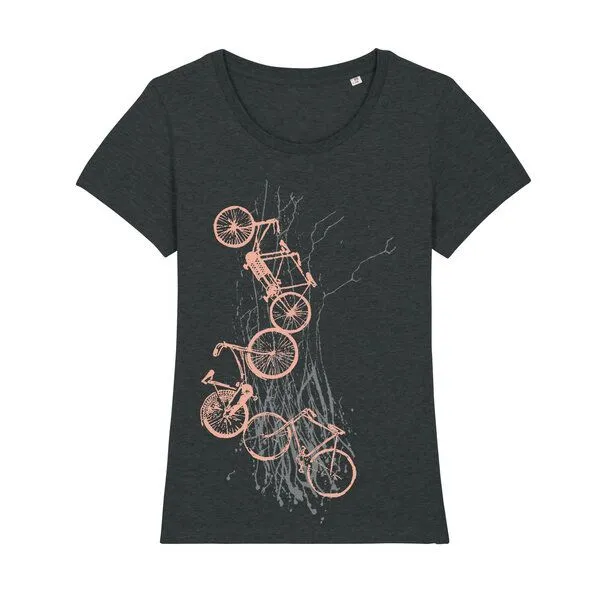 Spangeltangel Spangeltangel Frauenshirt "Fahrräder", bedruckt, Siebdruck, sportlich, Bio-Baumwolle, Dunkelgrau, – Produktbild 1 von 4