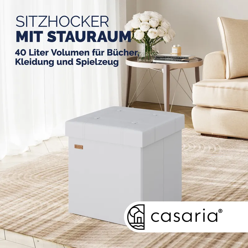Casaria® Sitzhocker 2er-Set Weiß Kunstleder 38x38x38cm faltbar – Produktbild 2 von 2