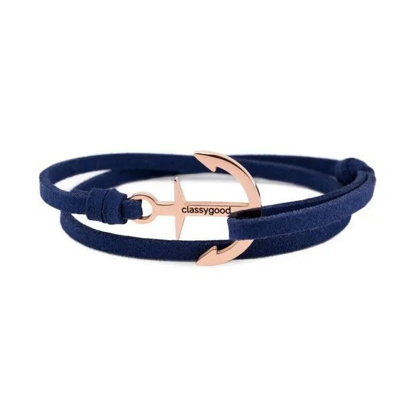 Classygood. Classygood. Anker Armband Edelstahl - Rosègold - Alcantara-Leder Band, Blau, – Produktbild 1 von 4