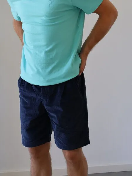 Kultgut Kultgut Relax Cord Shorts / 100% Biobaumwolle - leicht elastisch, Dunkelblau, – Produktbild 3 von 4