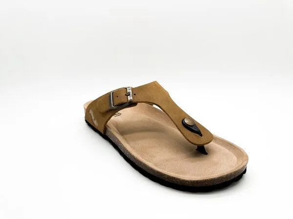 thies Vegane thies ® Eco Bio Thong Sandale aus rec. PET mit Kork-Tieffussbett, Cognac, – Produktbild 3 von 4