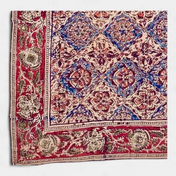 Der Lindwurm Der Lindwurm Kalamkari- Tuch (55x55 cm), Handdruck mit Pflanzenfarben, Blau/rot/beige, – Produktbild 2 von 2