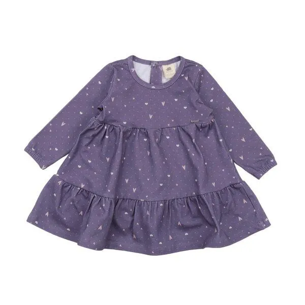 Walkiddy Walkiddy Bio-Baumwolle Kinderkleid Hearts Frill Dress Lila - GOTS-zertifiziert, Herz-Design, Nachhaltig & Fair produziert, Lila, – Produktbild 1 von 3
