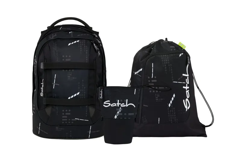 Satch Satch Schulranzen Schulrucksack-Set PACK Ninja Matrix 3-teilig (3-teilig), ergonomisch, Your-Size-System: auf Körpergröße anpassbar, Schwarz, – Produktbild 2 von 4