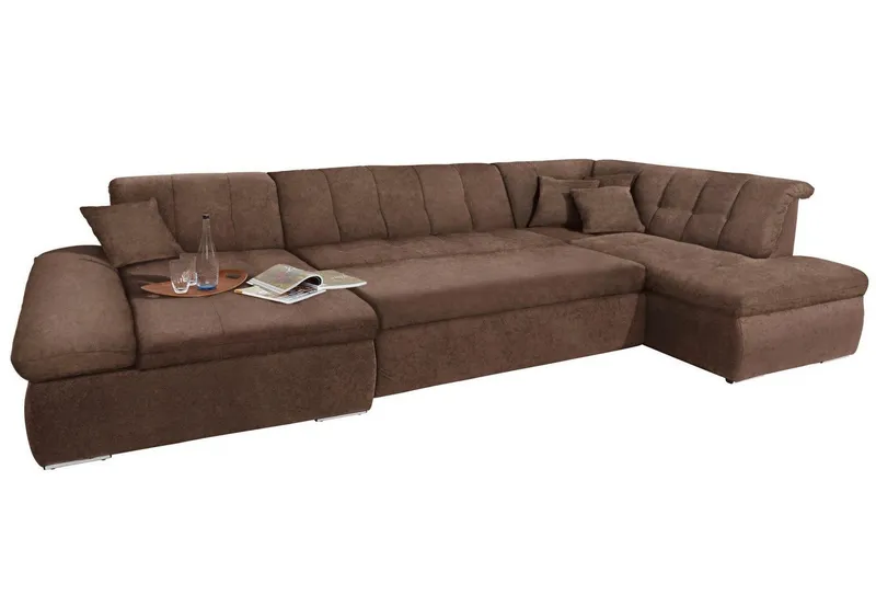 DOMO collection Wohnlandschaft NMORIC im XXL-Format, 353x216x80 cm, inkl. Zierkissen U-Form, wahlweise mit Bettfunktion und Armlehnenverstellung, Braun, – Produktbild 2 von 8