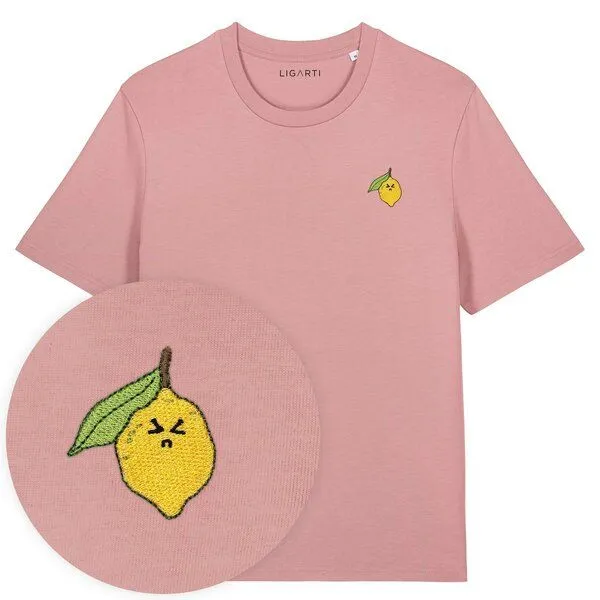 LIGARTI Besticktes T-Shirt – Zitrone – LIGARTI Tiermanufaktur, Altrosa, – Produktbild 1 von 3