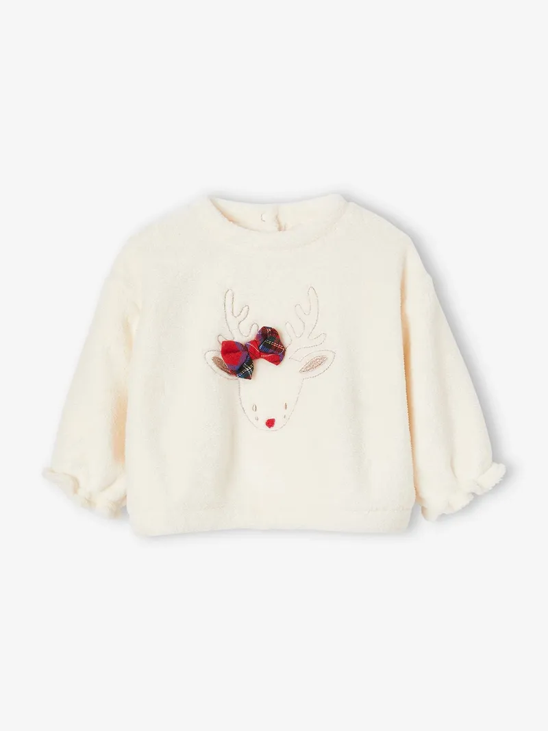Vertbaudet Baby Plüsch-Sweatshirt, Wollweiß, – Produktbild 1 von 3