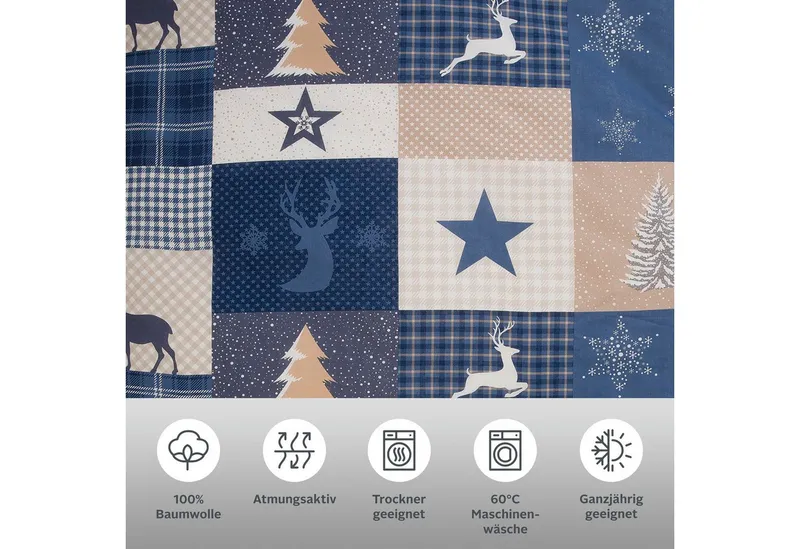 OTTO home Bettwäsche Nicholas, Linon, 2 teilig, Weihnachtsbettwäsche, Winter, in 3 Qualitäten verfügbar, Blau, – Produktbild 3 von 4