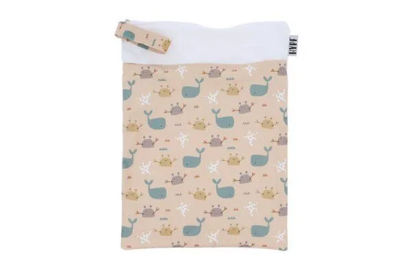 Hypf Hypf Wetbag L 30cm x 40cm mit 2 Fächern, Crabs & whales (beige), – Produktbild 2 von 3