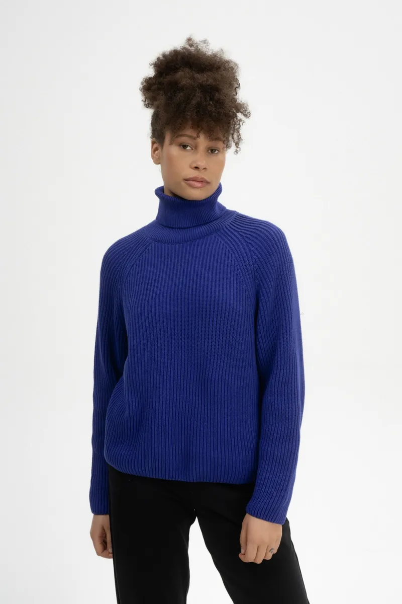 MELA MELA Damen vegan Strickpullover Rippen-Rollkragen Chirha Bold Blue, Dunkelblau, – Produktbild 2 von 2