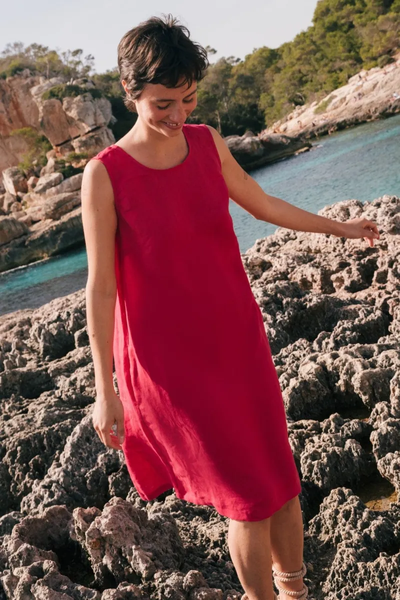 AmourLinen AmourLinen Damen vegan Kleid Norah Viva Magenta, Dunkelpink, – Produktbild 2 von 2