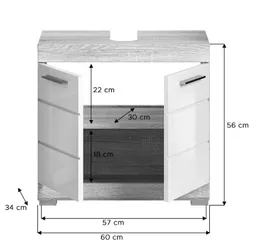 xonox.home Waschbeckenunterschrank Lambada Sonoma Eiche Hell Weiß Hochglanz Melamin Modern 60x56x34 cm – Produktbild 1 von 1