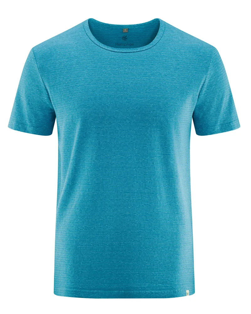 HempAge Hempage Herren vegan T-Shirt Gestreift Azurblau/Naturfarben, Blau, – Produktbild 1 von 2