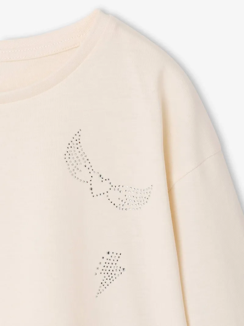Vertbaudet Mädchen Shirt mit Strassstein-Motiven, Wollweiß, – Produktbild 3 von 3