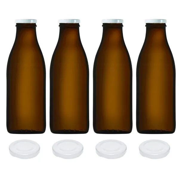 mikken mikken 4er Set Milchflasche 1000 ml braune Glasflasche mit Ersatzdeckel Blueseal – Produktbild 2 von 6