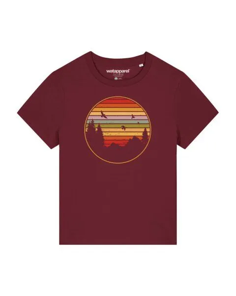 watapparel watapparel T-Shirt Frauen Sunset Berge & Tannen, Burgundy, – Produktbild 1 von 3