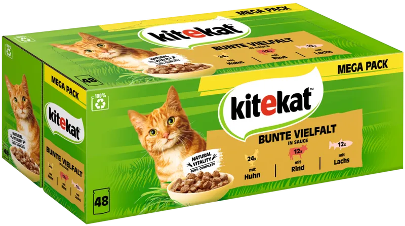 KITEKAT KITEKAT Portionsbeutel Multipack Bunte Vielfalt in Sauce 3 Varietäten 48 x 85g – Produktbild 1 von 1