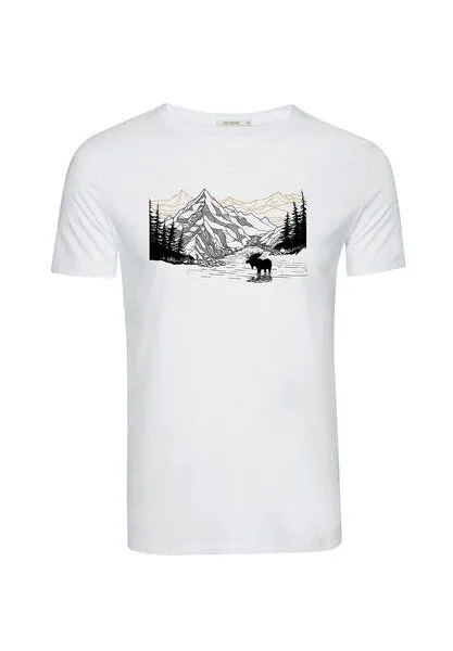 GreenBomb GREENBOMB Nature Moose Mountain Guide - Sportliches T-Shirt aus Bio-Baumwolle / hochwertiger Print / GOTS / Fair & Vegan, Weiß (white), – Produktbild 1 von 4