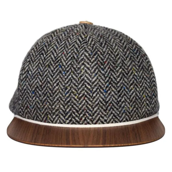 Lou-i Lou-i Tweed Cap mit edlem Holzschild Made in Germany - Sehr bequeme Wintercap, Grau-schwarz, – Produktbild 2 von 3