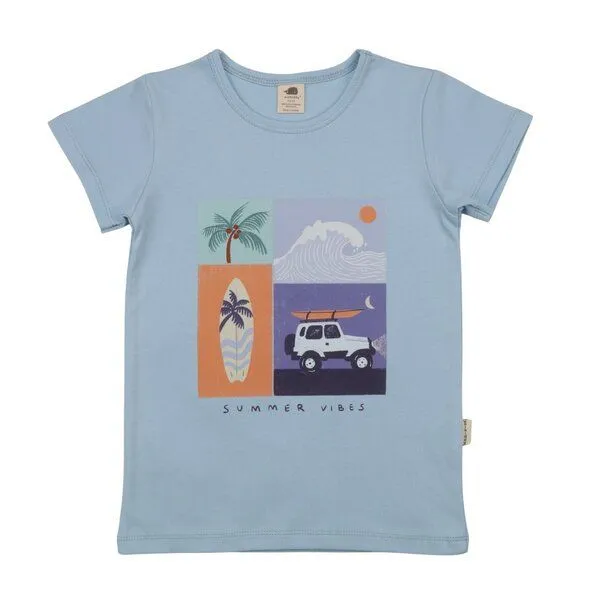 Walkiddy Walkiddy T-Shirt Hellblau Sommer-Frontprint Bio-Baumwolle GOTS – Produktbild 1 von 3
