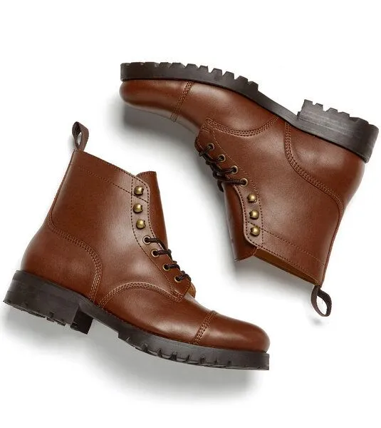 Will's Vegan Shop Will's Vegan Shop Work Boots aus veganem, italienischen Leder, Kastanie (braun), – Produktbild 2 von 4