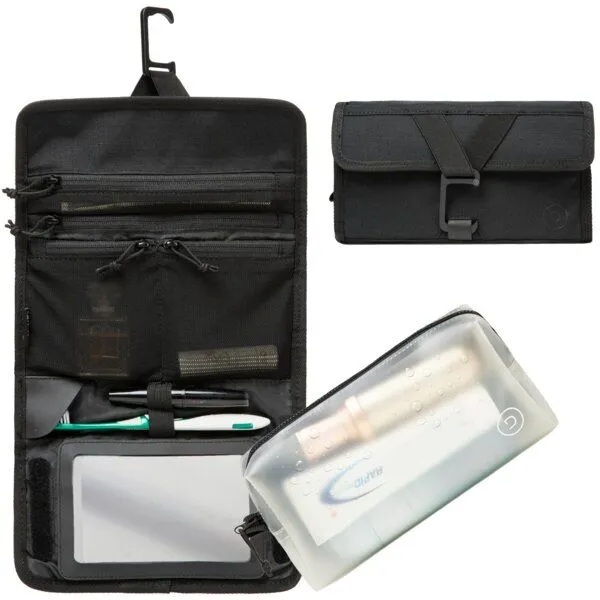 TRAVEL DUDE TRAVEL DUDE Faltbare Kulturtasche für Damen und Herren, Kulturbeutel zum Aufhängen, mit 1 Liter Beutel, Schwarz, – Produktbild 2 von 8