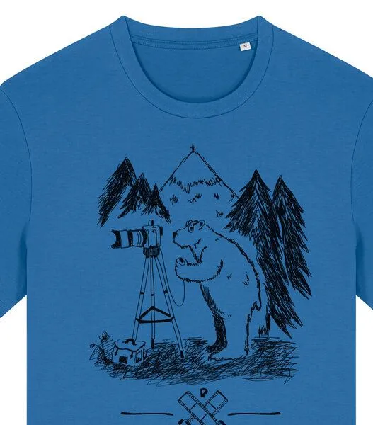päfjes päfjes Foto T-Shirt | Fotokamera analogfotografie mit Bär - Unisex Männer Bio Siebdruck Shirt, Blau (mindful blue), – Produktbild 2 von 3