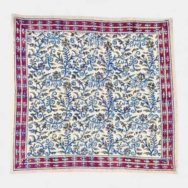 Der Lindwurm Der Lindwurm Kalamkari- Tuch (55x55 cm), Handdruck mit Pflanzenfarben, Blau/beige/rot, – Produktbild 1 von 2