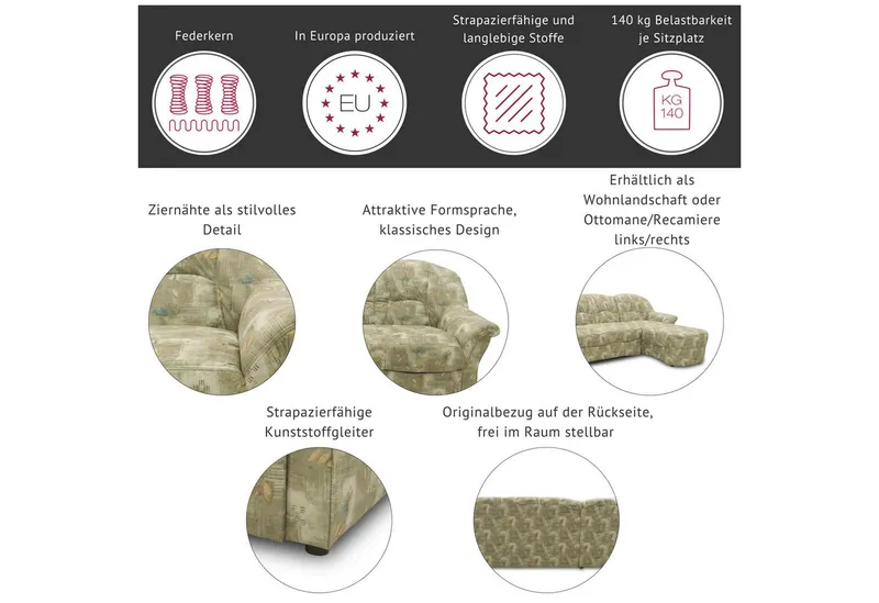 DOMO collection Ecksofa Bahia L-Form, B/T: 256/200 cm, belastbar bis 140kg/Sitz, mit Federkern, Microfaser MELROSE®, Braun, – Produktbild 4 von 5