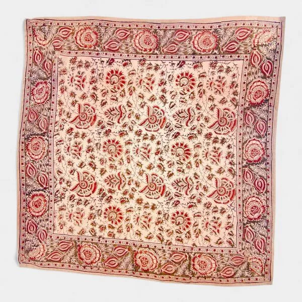 Der Lindwurm Der Lindwurm Kalamkari- Tuch (55x55 cm), Handdruck mit Pflanzenfarben, Rot/grün/beige, – Produktbild 1 von 2