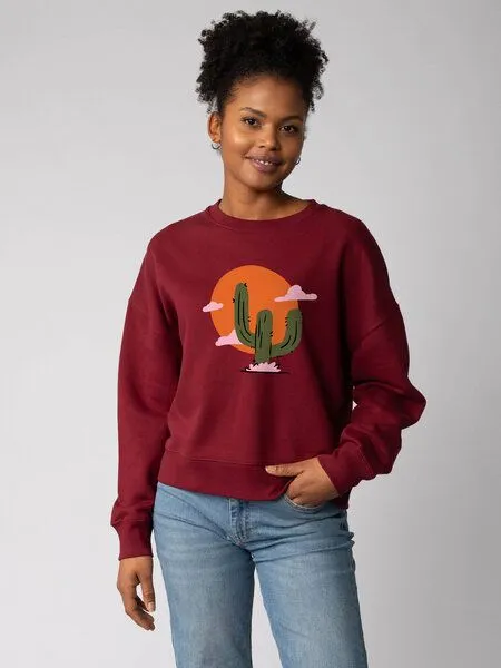 watapparel watapparel Sweatshirt Frauen Kaktus im Sonnenuntergang, Burgundy, – Produktbild 2 von 2