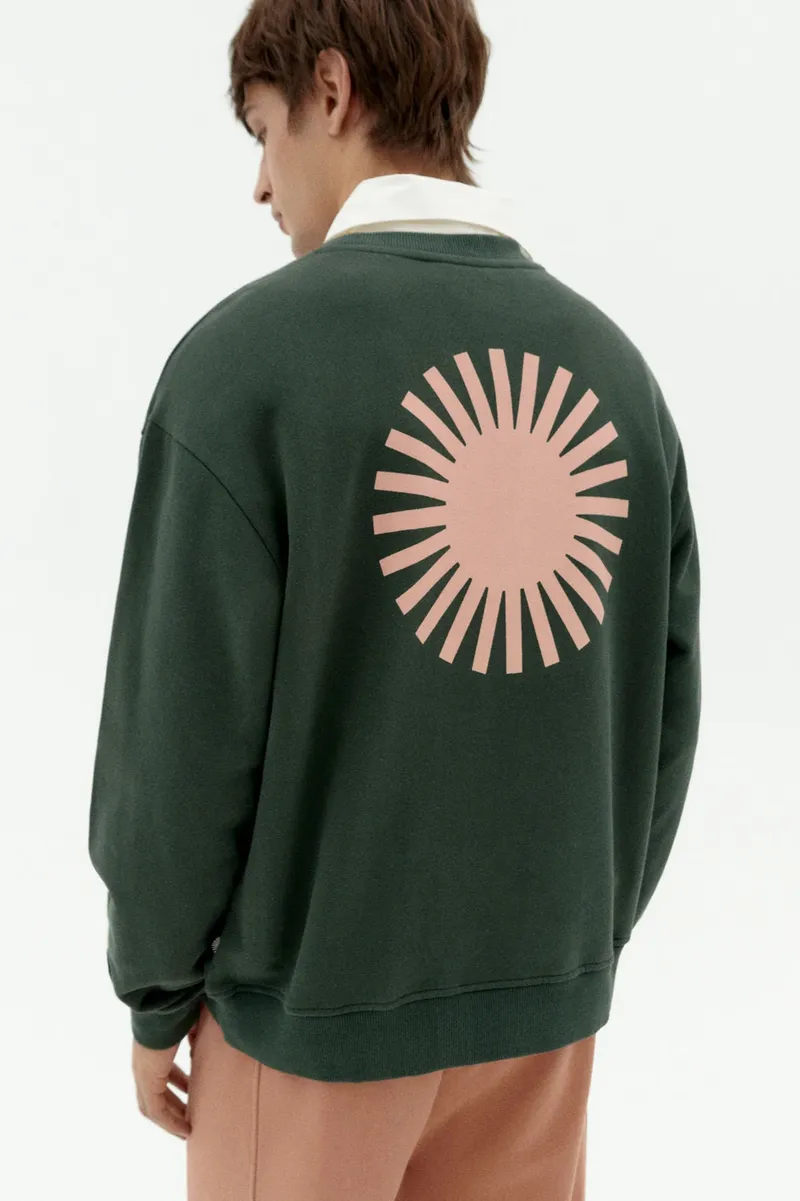 thinking mu Thinking MU Herren vegan Sweatshirt Leon Coral Rücken Sun Print Grün, Dunkelgrün, – Produktbild 2 von 2