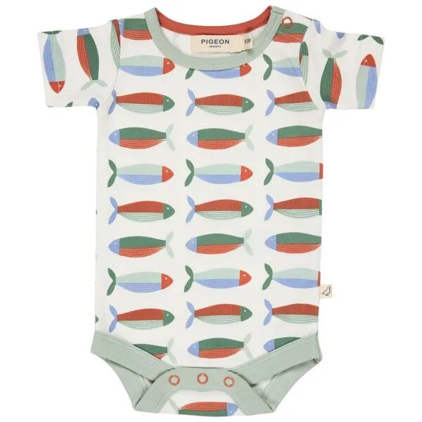 Pigeon by Organics for Kids Pigeon by Organics for Kids Kinder-Kurzarmbody mit Aufdruck, Weiss-grün (mit fischaufdruck), – Produktbild 1 von 1