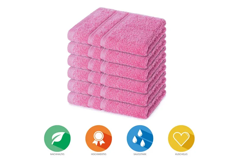 Lavea Seiftuch Bali Seiftücher, Waschlappen Frottee 30x30 cm, Weiches Bio-Baumwollfrottee (Set, 6-St), kleine Handtücher, Handtuch-Set, GOTS-zertifiziert, Rosa, – Produktbild 2 von 5