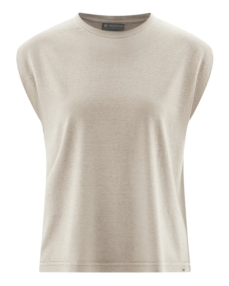 HempAge Hempage Damen vegan Ärmelloses T-Shirt In Beige Mit Distel Motiv, Beige, – Produktbild 1 von 2
