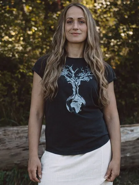 Life-Tree Life-Tree Organic Fairwear Shirt Women Washed Black Weltenbaum, Blau, – Produktbild 4 von 4