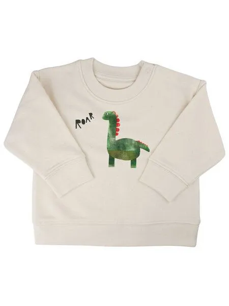 MelaDi Meladi Kinder Baby - Sweater aus Biobaumwolle - Dino auf Natural Raw, Weiß, – Produktbild 1 von 8