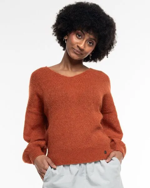 Alma & Lovis Alma & Lovis Leichter Pullover im Loose-Fit aus zartem Alpakastrick | Light V-Neck, Orange, – Produktbild 2 von 3