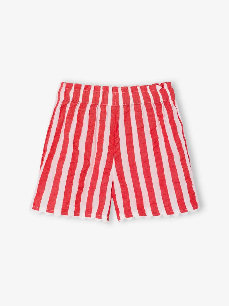 Vertbaudet Paperbag-Shorts Mädchen aus Seersucker, Rot gestreift, – Produktbild 2 von 4