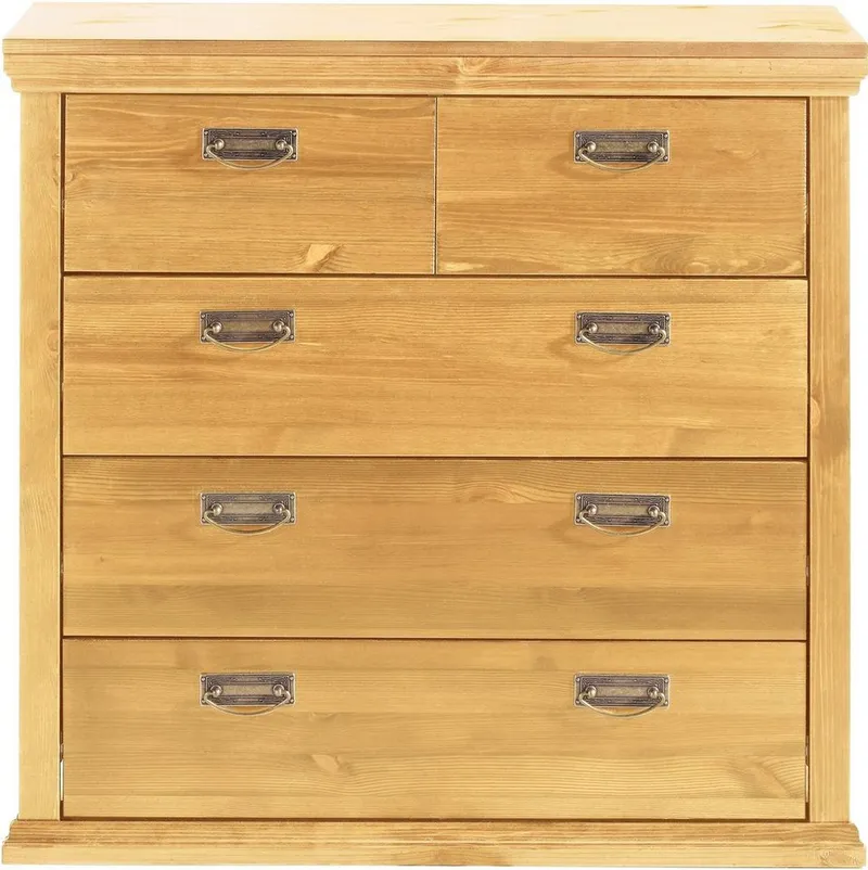 OTTO home Schubkastenkommode Madrid, aus massiver Kiefer mit 5 Schubladen, 90cm breit, Beige, – Produktbild 3 von 5
