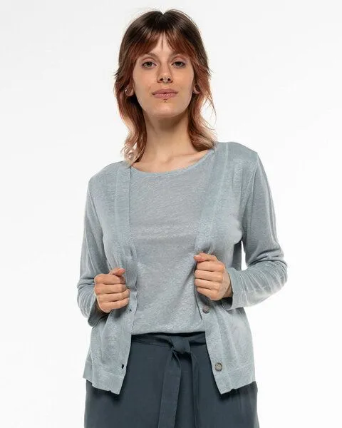 Alma & Lovis Alma & Lovis Eleganter Cardigan aus 100% Leinen-Jersey | Leinen Jersey Jacket, Silver blue (hellblau), – Produktbild 1 von 4